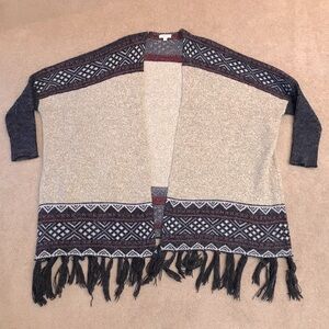 Debut Womens Cardigan Wrap Blanket Sweater Oversized Beige Grey Fringe Lagenlook